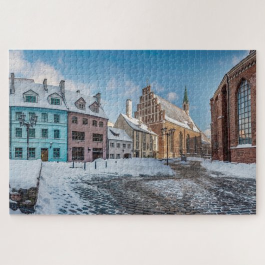 Snowy wintercentrum in Riga, Letland Legpuzzel (Horizontaal)