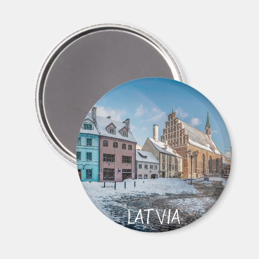 Snowy wintercentrum in Riga, Letland Magneet (Voorkant / Achterkant)