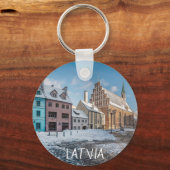 Snowy wintercentrum in Riga, Letland Sleutelhanger (Voorkant)