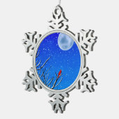 Snowy winterdag, heldere rode kardinaal, stijgende tin sneeuwvlok ornament (Rechts)