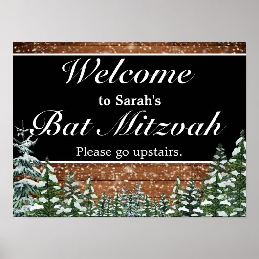 Snowy Wood & Forest Bar Bat Mitzvah Welcome Sign Poster (Voorkant)