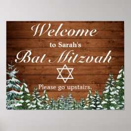 Snowy Wood & Forest Bar Bat Mitzvah Welcome Sign Poster