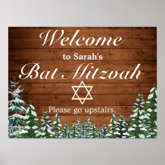 Snowy Wood & Forest Bar Bat Mitzvah Welcome Sign Poster (Voorkant)