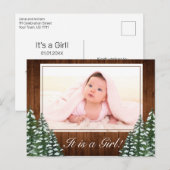 Snowy Wood & Forest Country Baby Meisje Foto Geboo Aankondigingskaart (Voorkant / Achterkant)