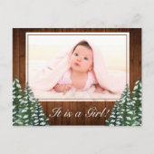 Snowy Wood & Forest Country Baby Meisje Foto Geboo Aankondigingskaart (Voorkant)