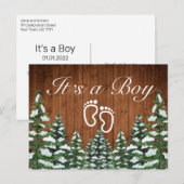 Snowy Wood & Forest Country Pine Het is een jongen Aankondigingskaart (Voorkant / Achterkant)