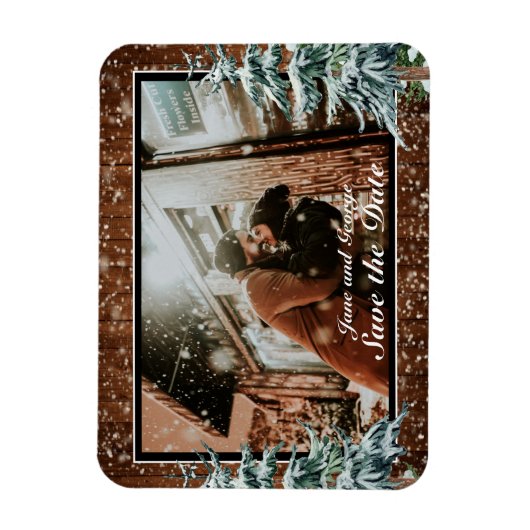 Snowy Wood & Forest Country Pine Photo Weddenschap Magneet (Verticaal)