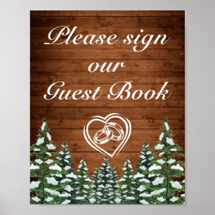 Snowy Wood & Forest Country Pine Weddenschap Poster