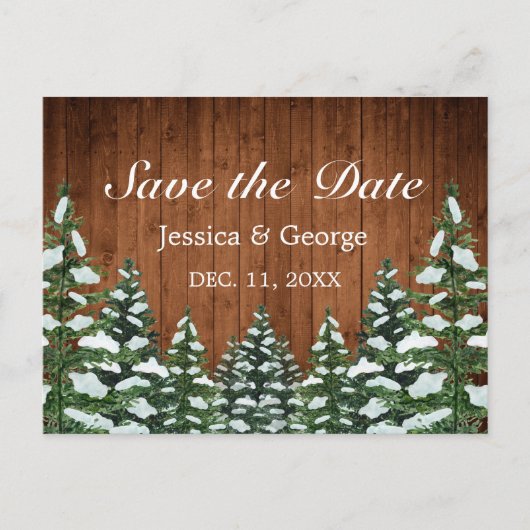 Snowy Wood & Forest Country Pine Wedding Aankondigingskaart (Voorkant)