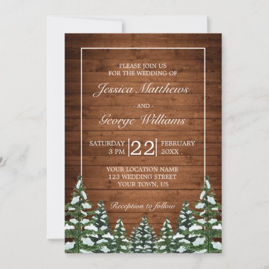 Snowy Wood & Forest Country Pine Wedding Kaart (Voorkant)