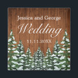 Snowy Wood & Forest Country Pine Wedding Magneet<br><div class="desc">Een foto-fridge magneet. Robuust bruin hout,  sneeuwachtergrond en sneeuwwoud. Cozy  land stijl. Meer objecten zijn in deze stijl in onze winkel verkrijgbaar. U kunt het ontwerp verder uitgeven,  kleuren,  doopvonten veranderen en extra teksten toevoegen door "verder"verbinding aan te passen.</div>