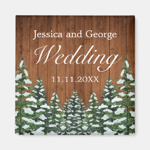 Snowy Wood & Forest Country Pine Wedding Magneet