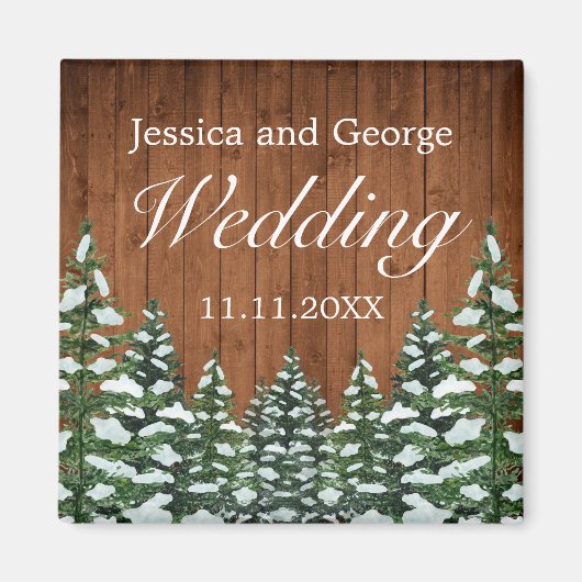 Snowy Wood & Forest Country Pine Wedding Magneet (Voorkant)