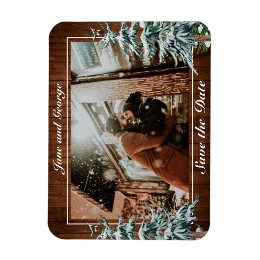 Snowy Wood & Forest Country Pine Wedding Magneet (Verticaal)