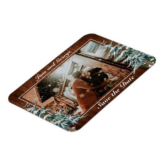 Snowy Wood & Forest Country Pine Wedding Magneet (Linkerzijde)