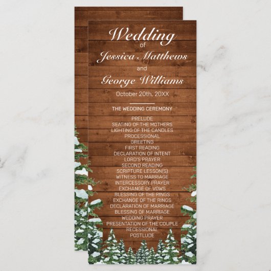 Snowy Wood & Forest Country Pine Wedding Programmakaart (Voorkant / Achterkant)