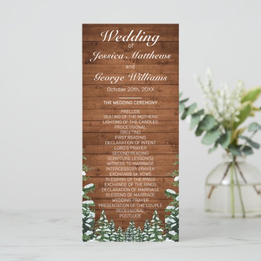 Snowy Wood & Forest Country Pine Wedding Programmakaart (Staand voorkant)