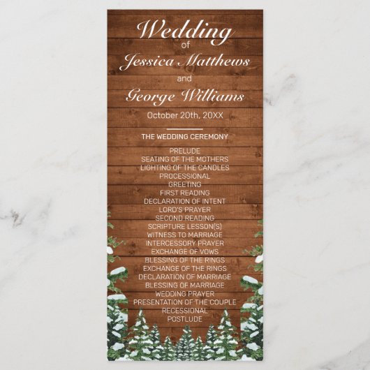 Snowy Wood & Forest Country Pine Wedding Programmakaart (Voorkant)