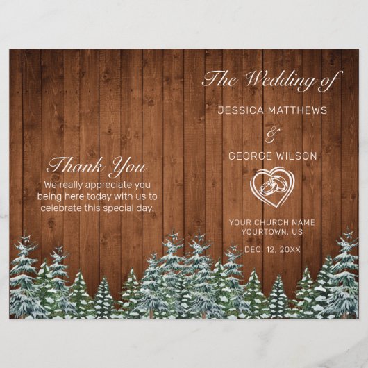 Snowy Wood & Forest Country Pine Wedding Programme (Voorkant)