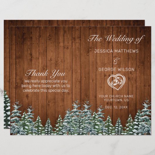 Snowy Wood & Forest Country Pine Wedding Programme (Voorkant / Achterkant)
