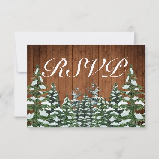 Snowy Wood & Forest Country Pine Wedding RSVP Kaartje (Voorkant)