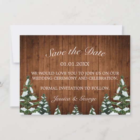 Snowy Wood & Forest Country Pine Wedding Save The Date (Voorkant)