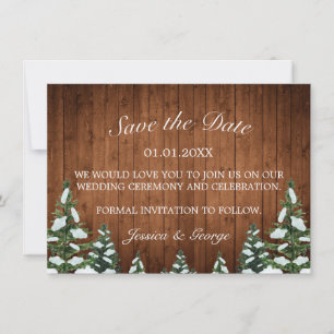 Snowy Wood & Forest Country Pine Wedding Save The Date