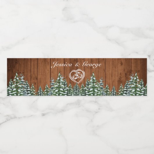 Snowy Wood & Forest Country Pine Wedding Waterfles Etiket (Enkel label)