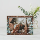 Snowy Wood & Forest Country Pine Weduwfoto Save The Date (Staand voorkant)