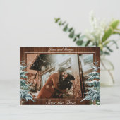 Snowy Wood & Forest Country Pine Weduwfoto Save The Date (Staand voorkant)