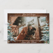 Snowy Wood & Forest Country Pine Weduwfoto Save The Date (Voorkant)