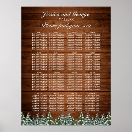 Snowy Wood Forest Country Seating Chart 16 Tables Poster (Voorkant)
