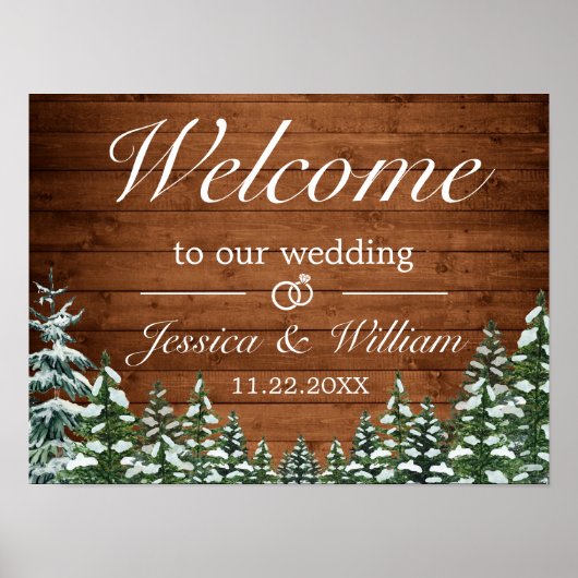 Snowy Wood & Forest Country Weddenschap Welkomstte Poster (Voorkant)
