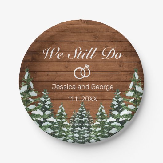 Snowy Wood & Forest Country Wedding Jubileum Papieren Bordje (Voorkant)