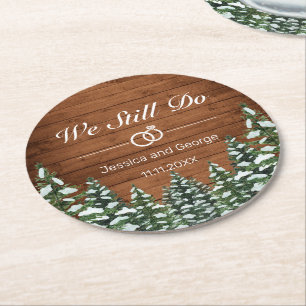 Snowy Wood & Forest Country Wedding Jubileum Ronde Kartonnen Onderzetter