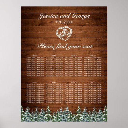 Snowy Wood & Forest Country Wedding Seding Chart Poster (Voorkant)