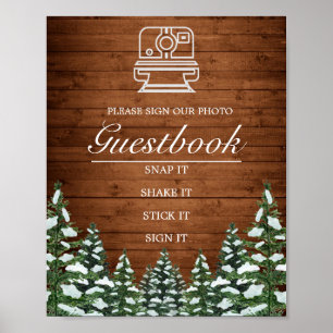 Snowy Wood & Forest Foto Guest Book Weduwen Sign Poster