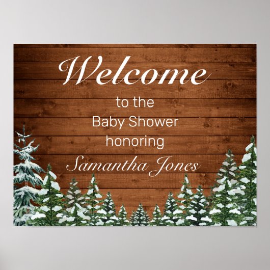 Snowy Wood & Forest Pine Baby shower Welkom Poster (Voorkant)