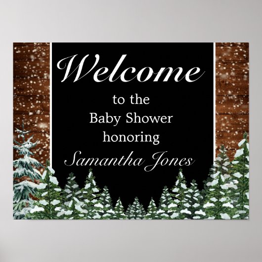 Snowy Wood & Forest Pine Baby shower Welkom Poster (Voorkant)
