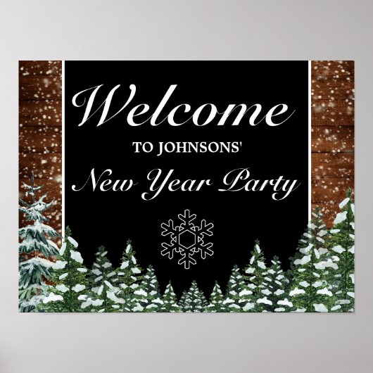 Snowy Wood Forest Snow Flake New Year Welkom Poster (Voorkant)