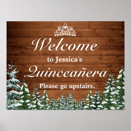 Snowy Wood & Forest Tiara Quinceanera Welkomstteke Poster (Voorkant)