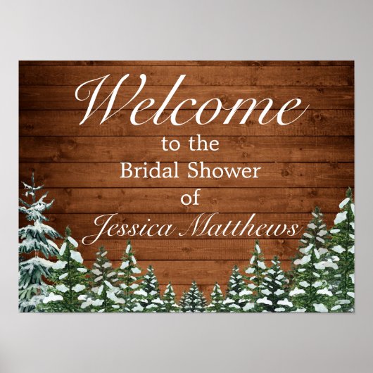 Snowy Wood & Forest Vrijgezellenfeest Welcome Sign Poster (Voorkant)