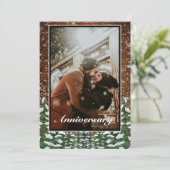 Snowy Wood Forest Zwart Foto Bruiloft Jubileum Kaart (Staand voorkant)