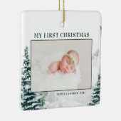 Snowy Woodland Baby's eerste kerstfoto Cerami Keramisch Ornament (Rechts)