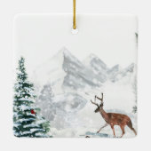 Snowy Woodland Baby's eerste kerstfoto Cerami Keramisch Ornament (Achterkant)