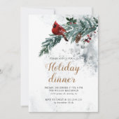 Snowy Woodland Elegant Holiday Dinner Invitation Kaart (Voorkant)