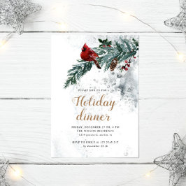 Snowy Woodland Elegant Holiday Dinner Invitation Kaart