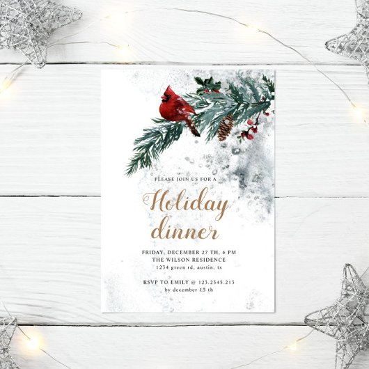 Snowy Woodland Elegant Holiday Dinner Invitation Kaart