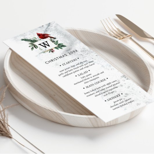 Snowy Woodland Elegant Holiday Dinner Menu Kaart