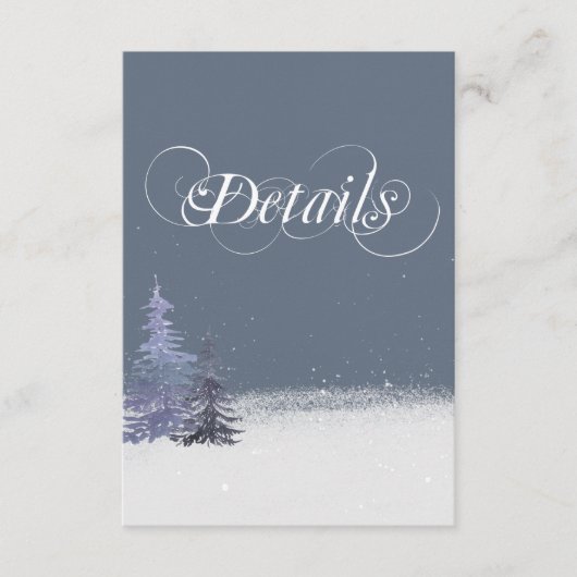 Snowy Woodland Forest Dusty Blue Wedding Details Informatiekaartje (Voorkant)